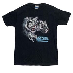 90s White Tiger Black T Shirt Houston Texas Downtown Aquarium Large